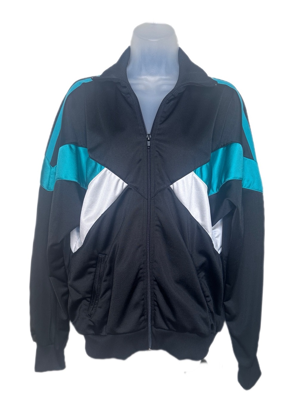 Vintage Trent Sport Black & Teal Athletic Zip-Up Track Jacket Size Medium